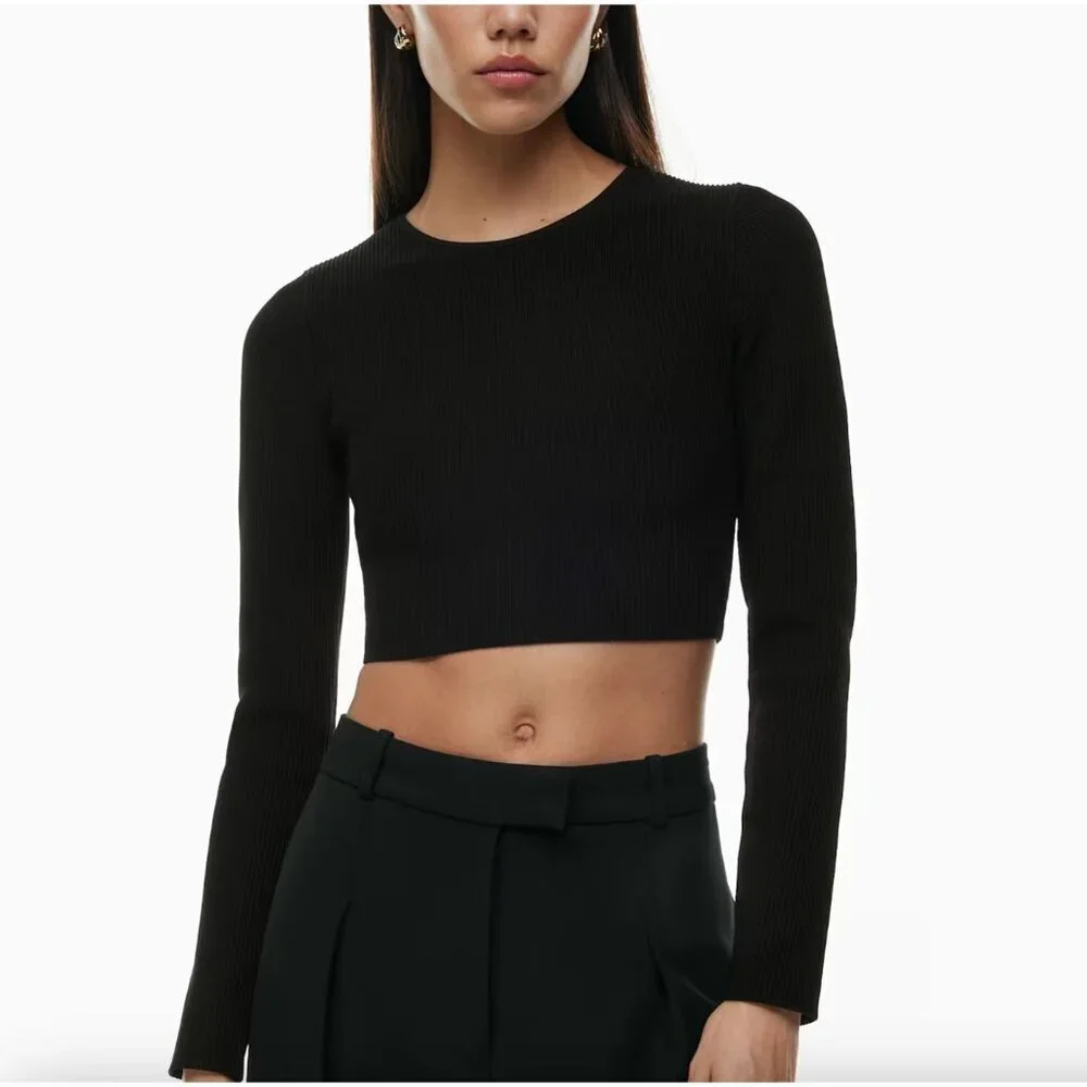 Aritzia Babaton Sculpt Knit Crew Cropped Longsleeve Black Size Large